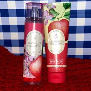 Bath & Body works Champagne Apple and Honey Body Cream and Mist set of 2